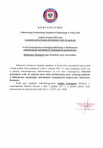 PRZYWRÓCENIE PRZYDATNOŚCI WODY DO SPOŻYCIA UJĘCIE RADWANÓW